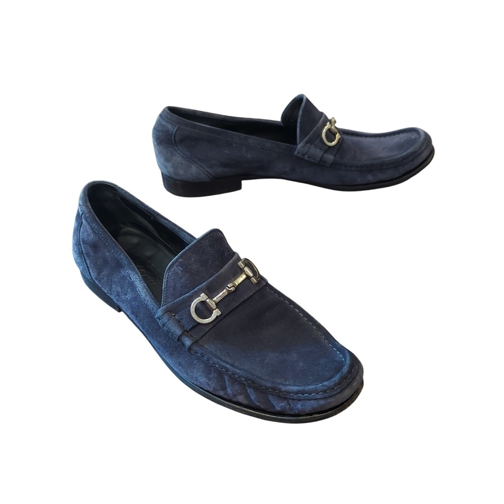 Salvatore Ferragamo Blue Suede Horsebit Loafers size 11.5D